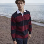 Sewn stripe long sleeve rugby shirt