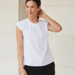 Women's pleat front short sleeve blouse