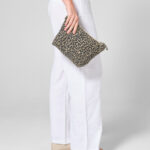 Leopard print canvas accessory bag