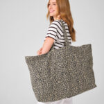 Leopard print canvas oversized tote bag